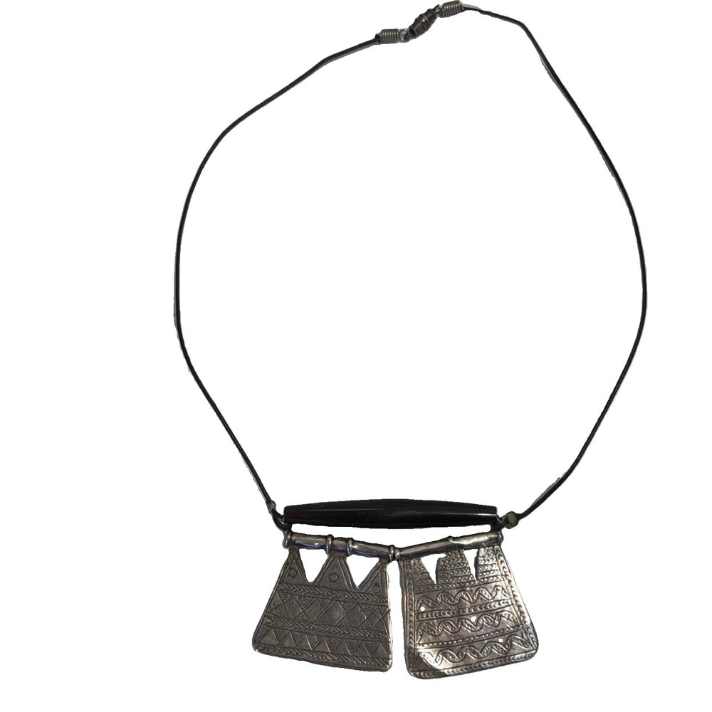 Vintage African Nubian Engraved Silver Pendant Necklace